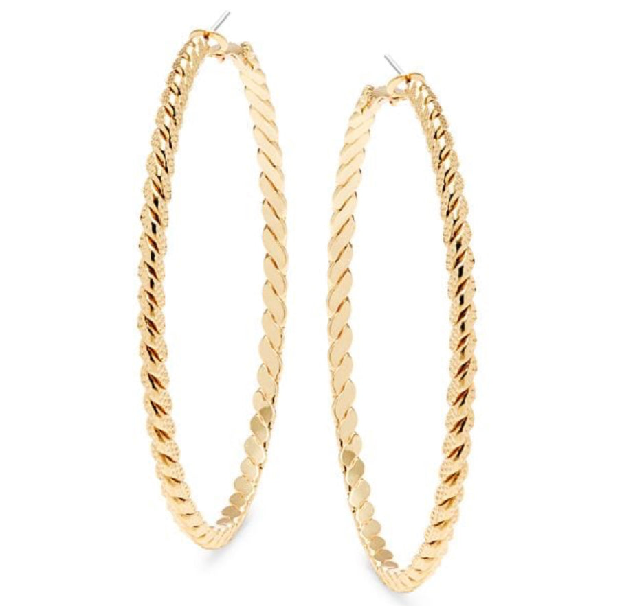 Fox 14K Goldplated Textured Hoop Earrings