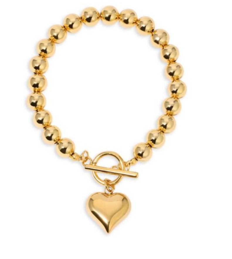 Nubix Goldtone Titanium Heart Beaded Bracelet