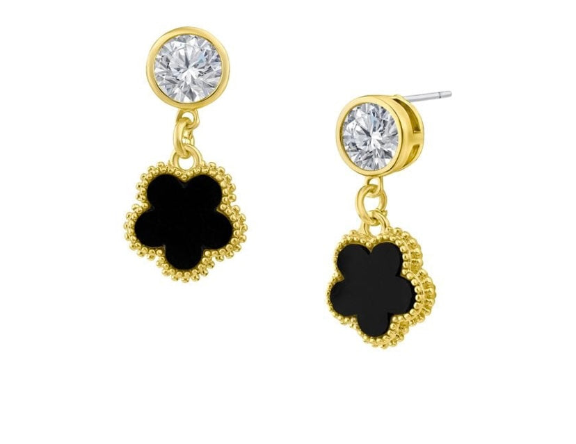 14K Goldplated, Cubic Zirconia & Synthetic Onyx Drop Earrings