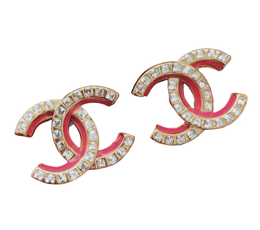 Crystal & Pink Resin CC Earrings (18K Gold)