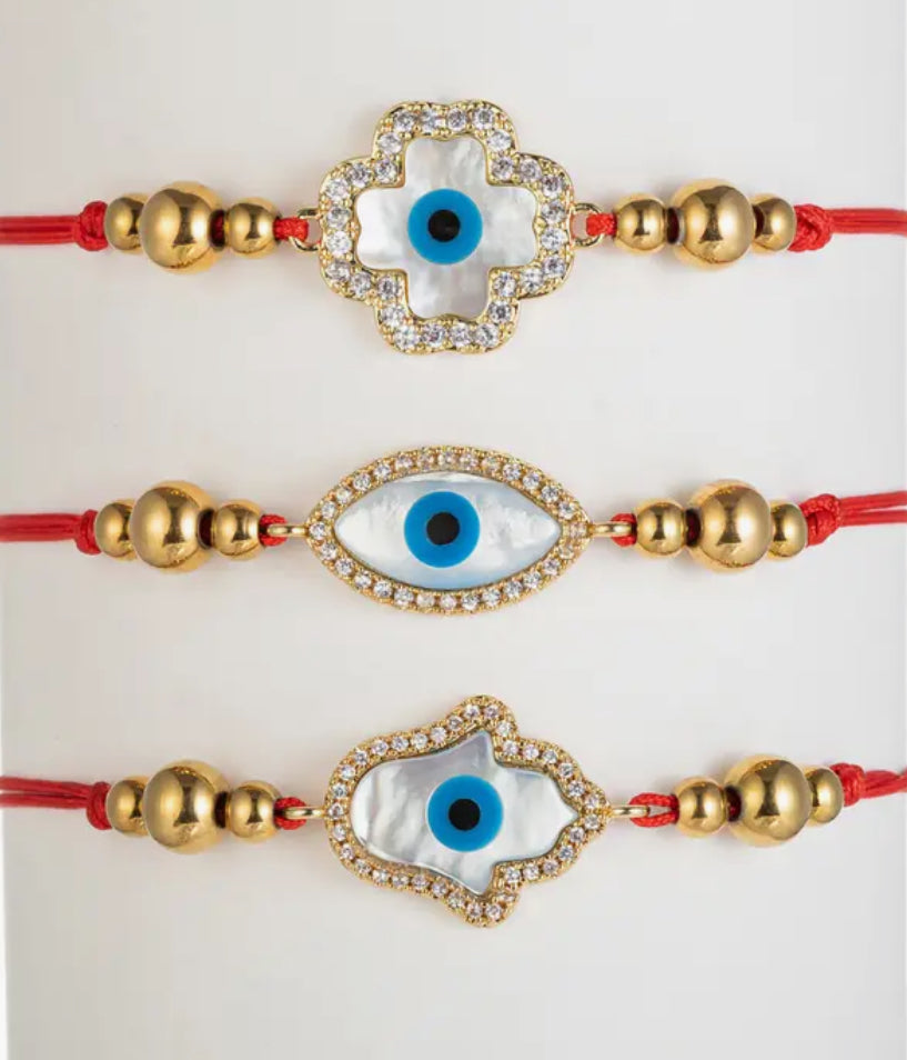 Red Evil Eye set of three protection bracelets