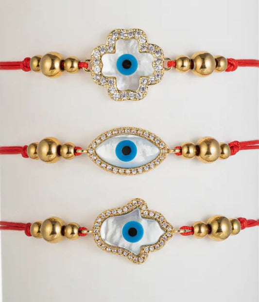 Red Evil Eye set of three protection bracelets