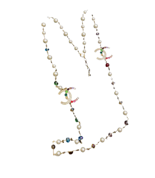 Long Pearl Color 18K Gold CC Necklace