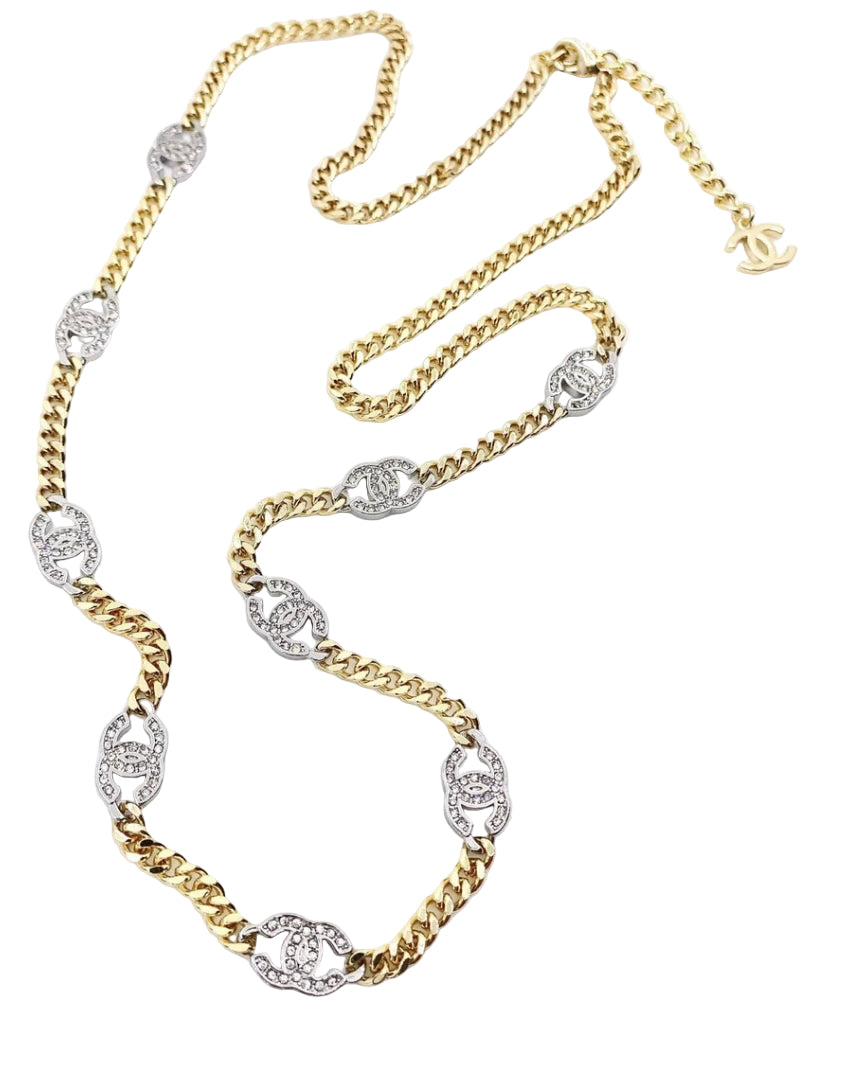 Crystal CC Pendant Chain-Link Necklace in 18K Gold