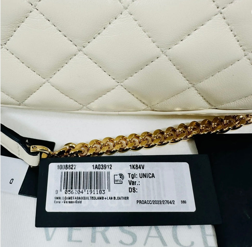 Versace Quilted White Lamb leather Crossbody Bag with Gold Chain,Best Price in the market!