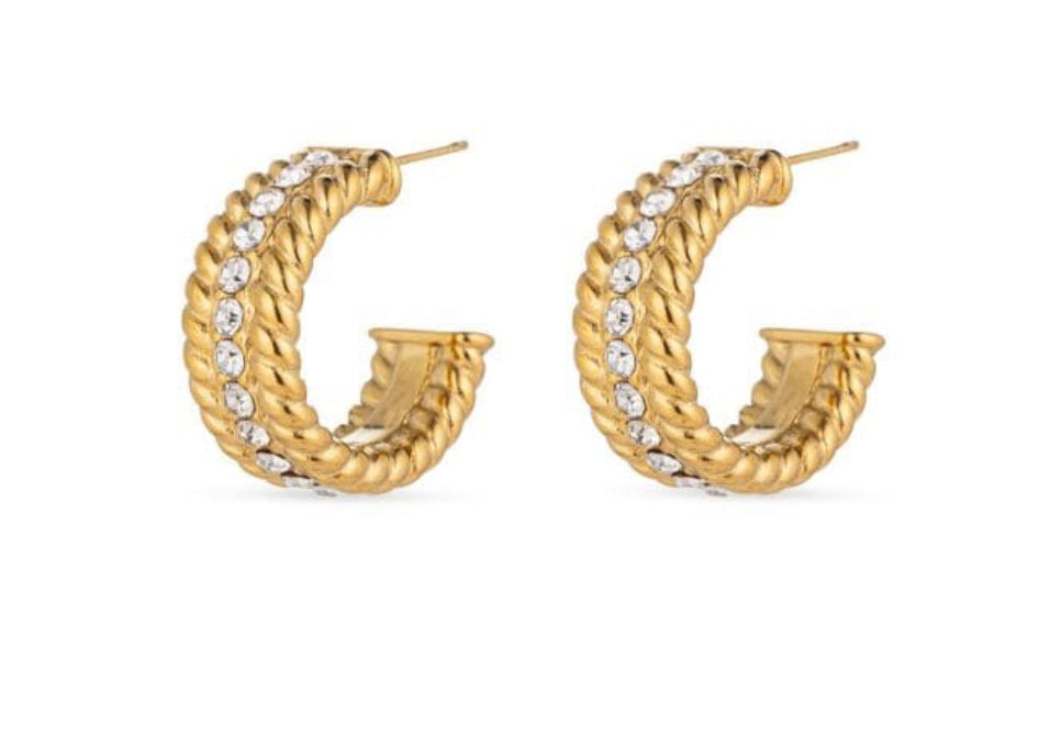 Goldtone & Cubic Zirconia Hoop Earrings